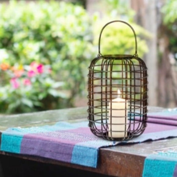 Grid Metal Lantern with Handle - Picture 5 of 10